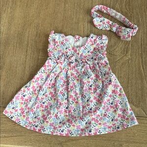 Mayoral Floral Baby Dress with Headband Size 2-4 Months